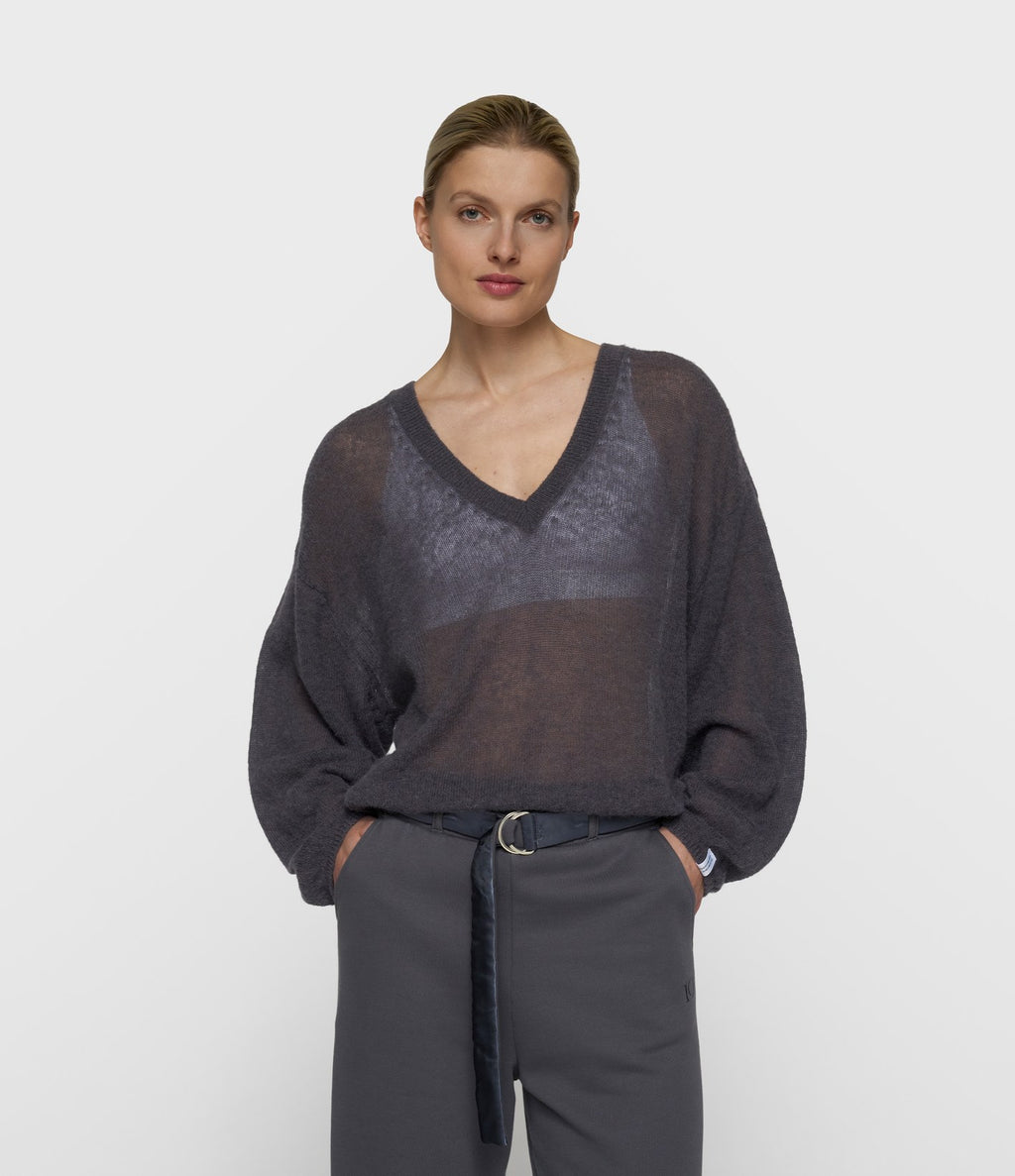 10days Thin V-Neck Knit Sweater Steel Blue