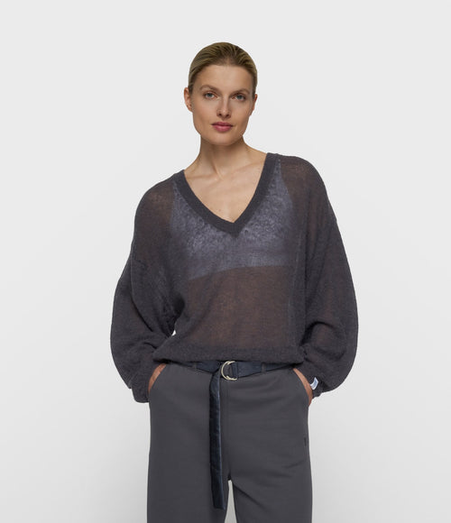10days Thin V-Neck Knit Sweater Steel Blue