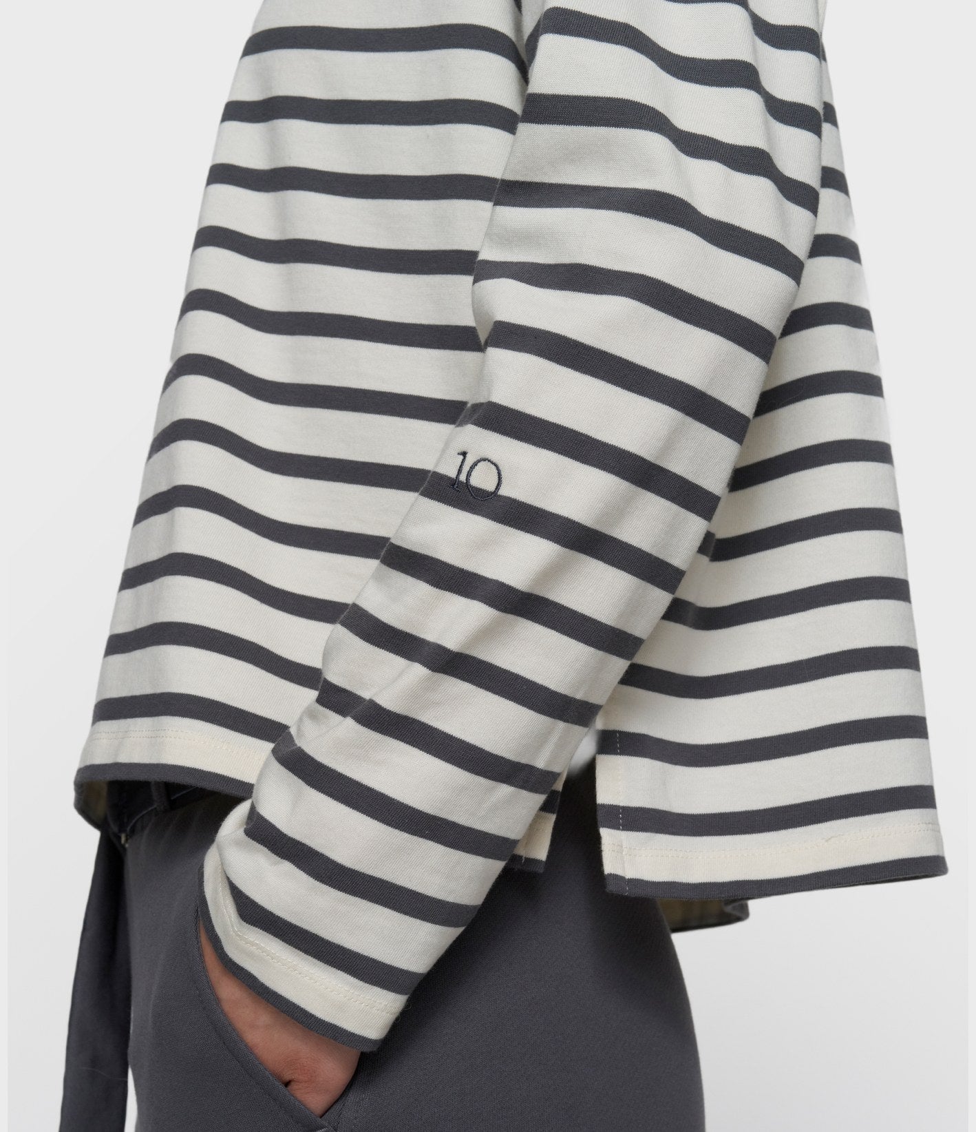 10days Boat Neck Top Stripes Ecru/Steel Blue