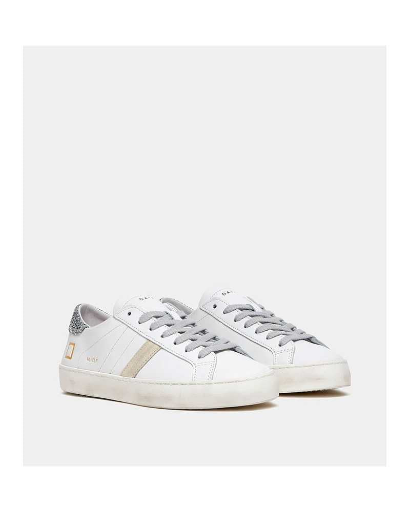 D.A.T.E. Hill Low Calf White Silver