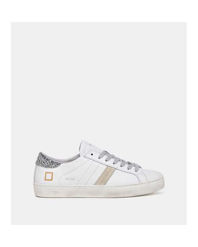 D.A.T.E. Hill Low Calf White Silver