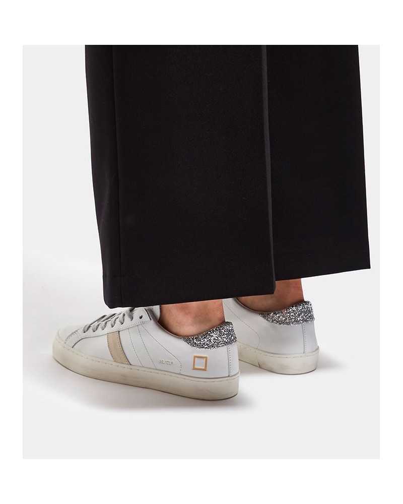D.A.T.E. Hill Low Calf White Silver