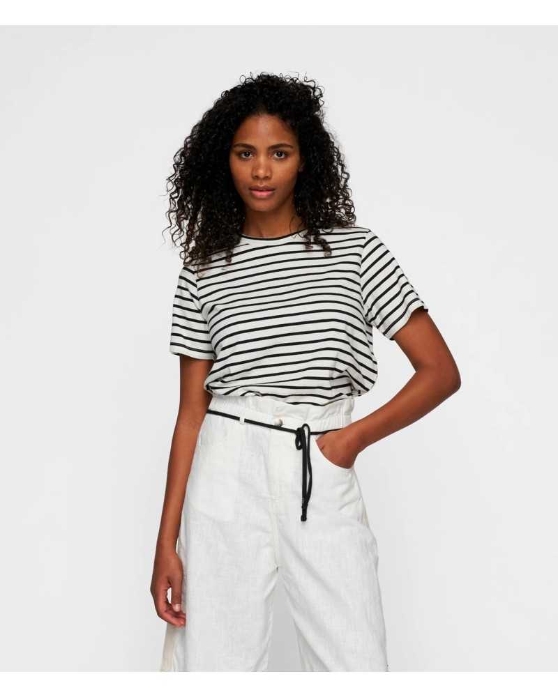 10 Days Petite Tee Stripes Ecru Black