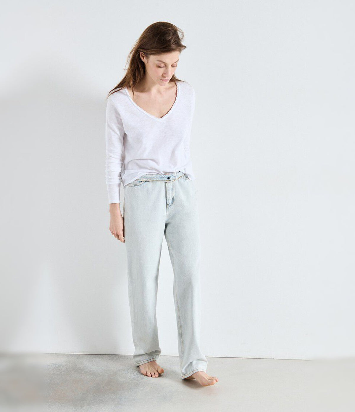 American Vintage Sonoma Long Sleeve V-Neck Blanc