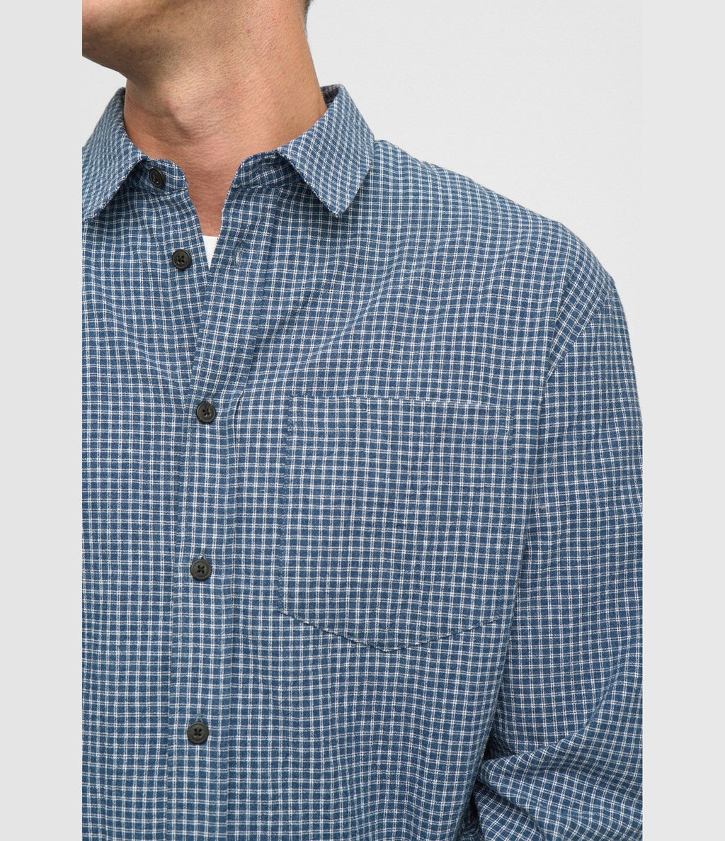 Anerkjendt Otto Small Check LS Shirt Estate Blue