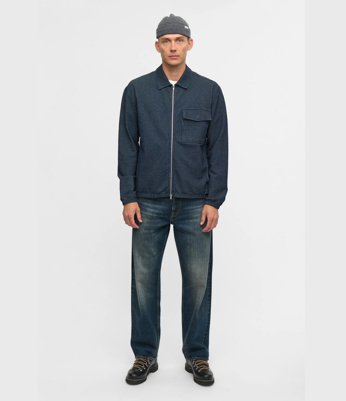 Anerkjendt Toni Seersucker Indigo Cardigan Sky Captain