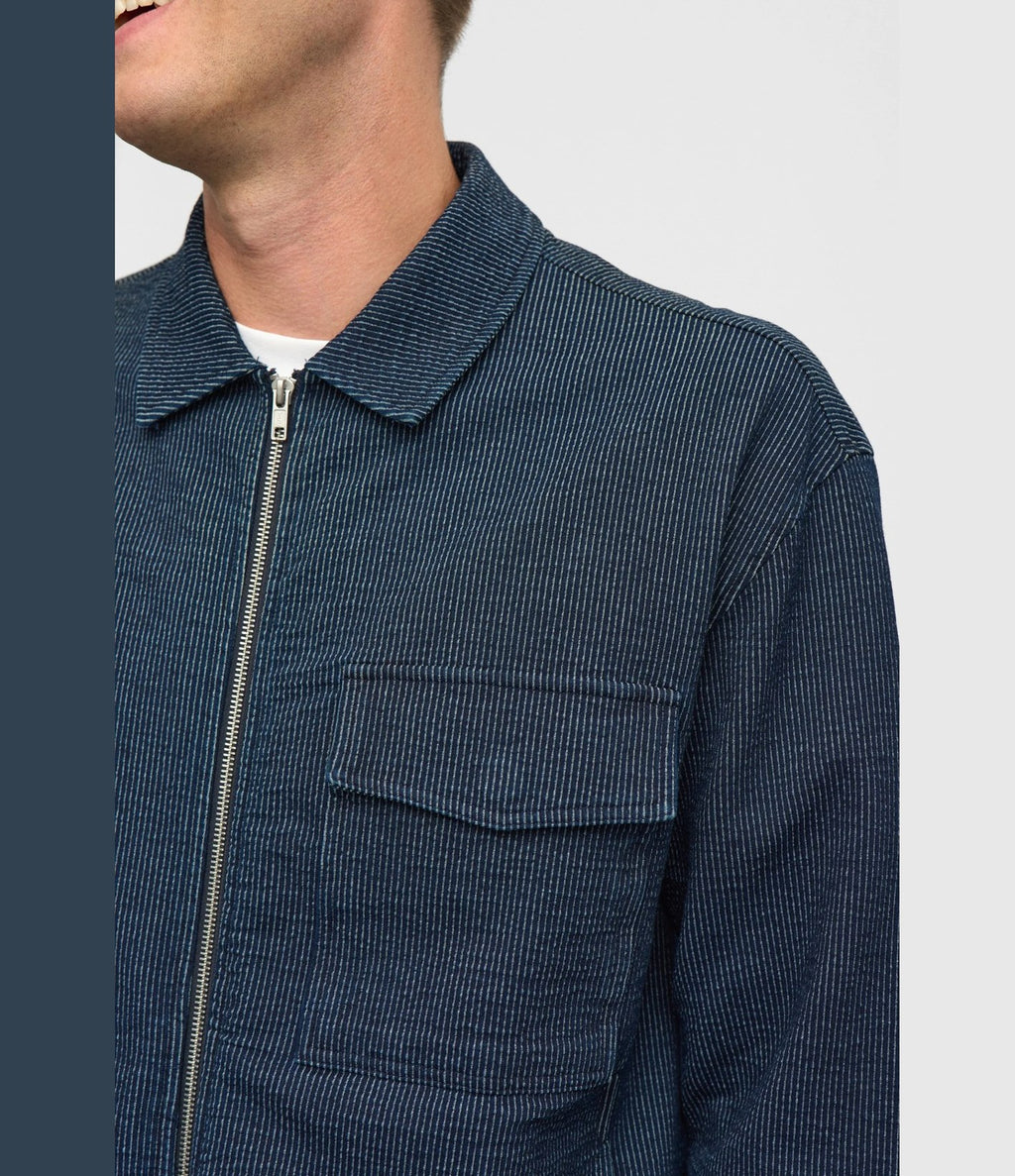 Anerkjendt Toni Seersucker Indigo Cardigan Sky Captain