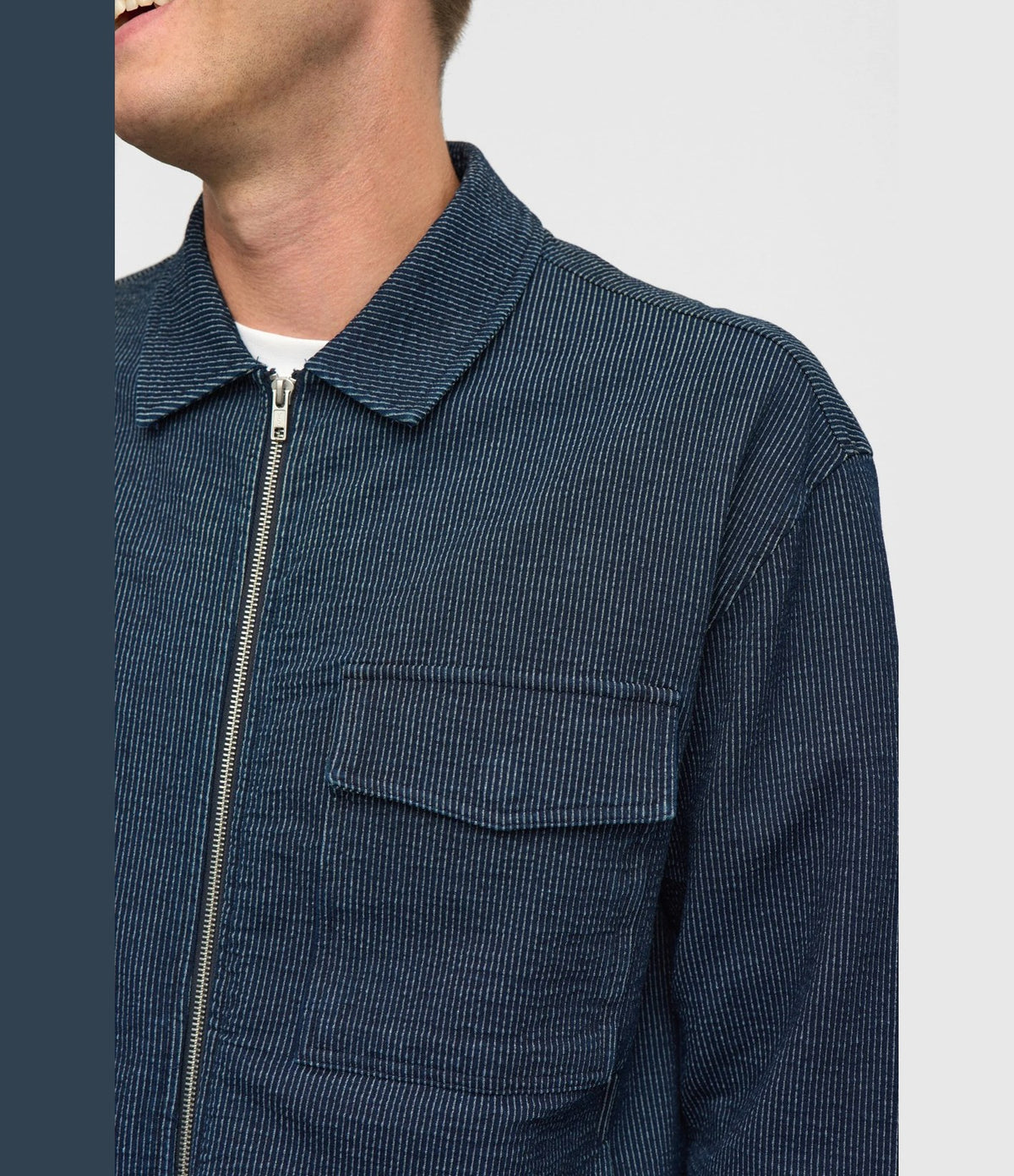 Anerkjendt Toni Seersucker Indigo Cardigan Sky Captain