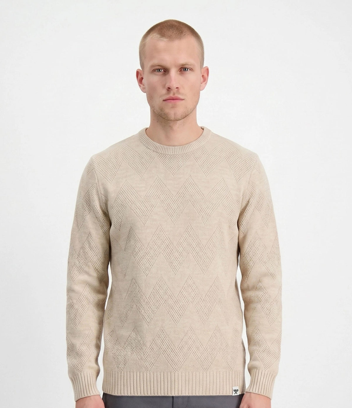 Berna Herringbone Crew Neck Sand