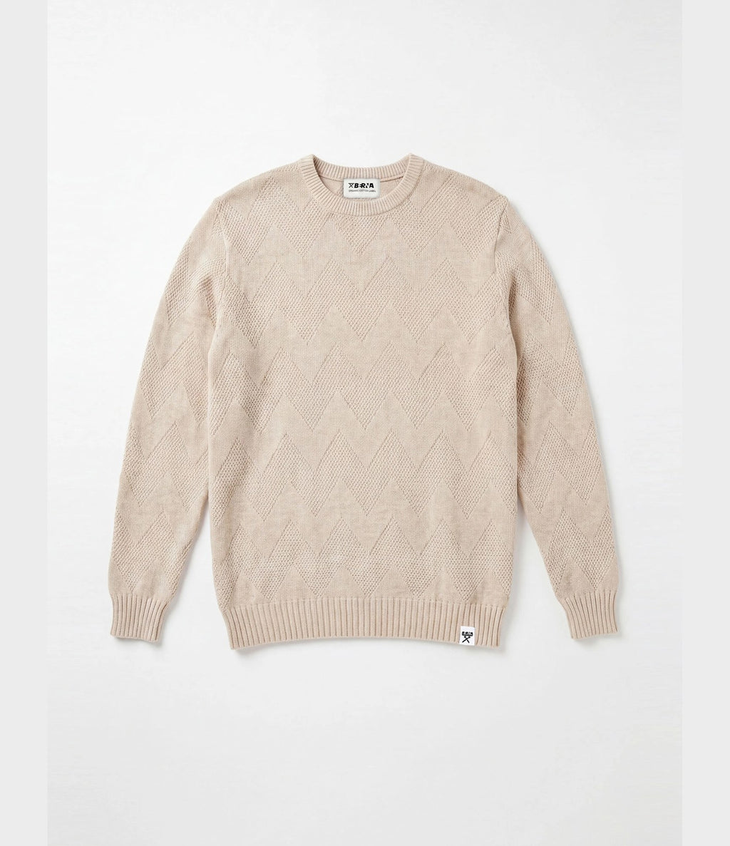 Berna Herringbone Crew Neck Sand