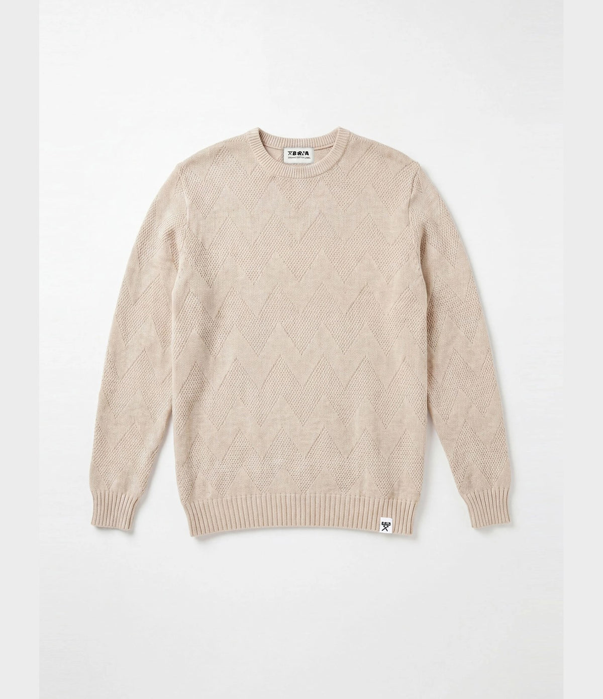 Berna Herringbone Crew Neck Sand