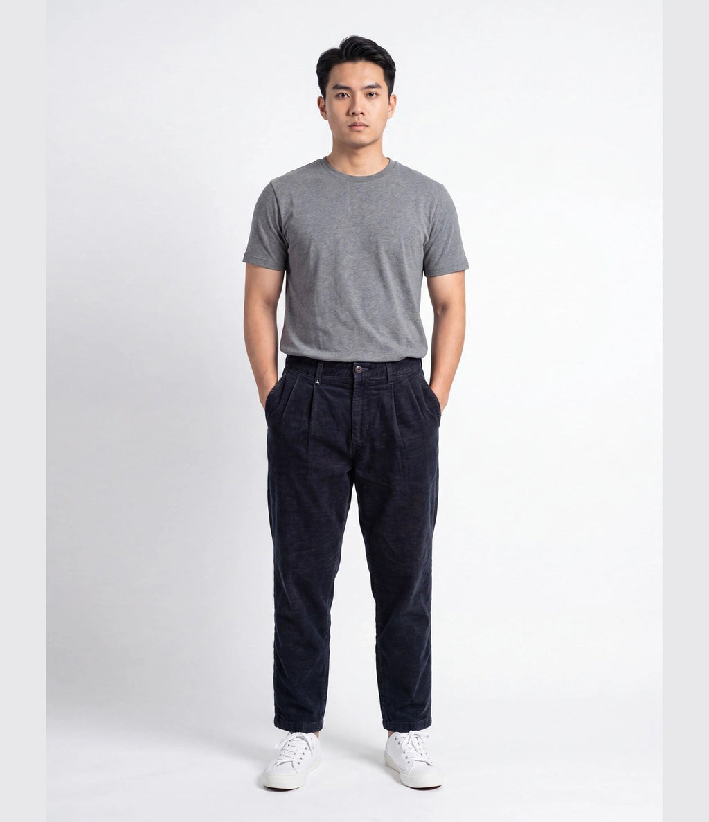 Berna Japan Fit Velvet Twill Trousers Navy