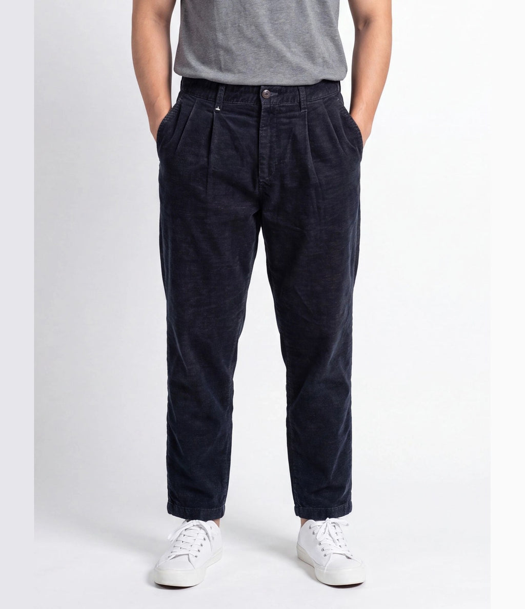 Berna Japan Fit Velvet Twill Trousers Navy