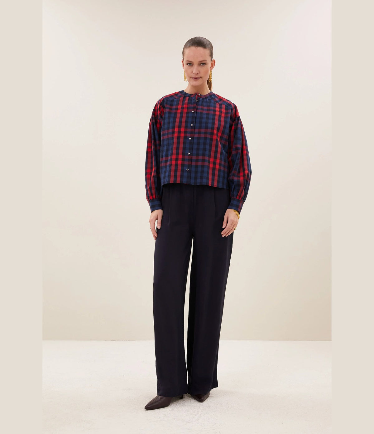 By Bar Ella Red Check Blouse Royal Red Check