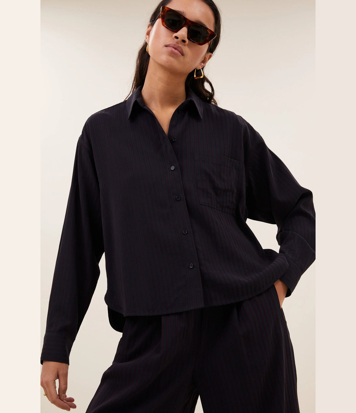 By Bar Lise Wide Stripe Blouse Wine Stripe
