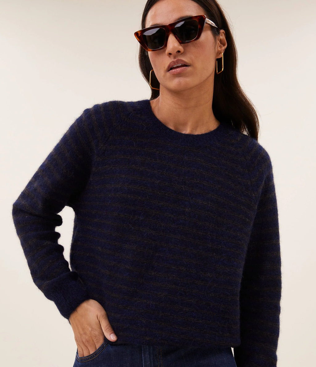 By Bar Spila Raglan Pullover Brown Thin Stripe