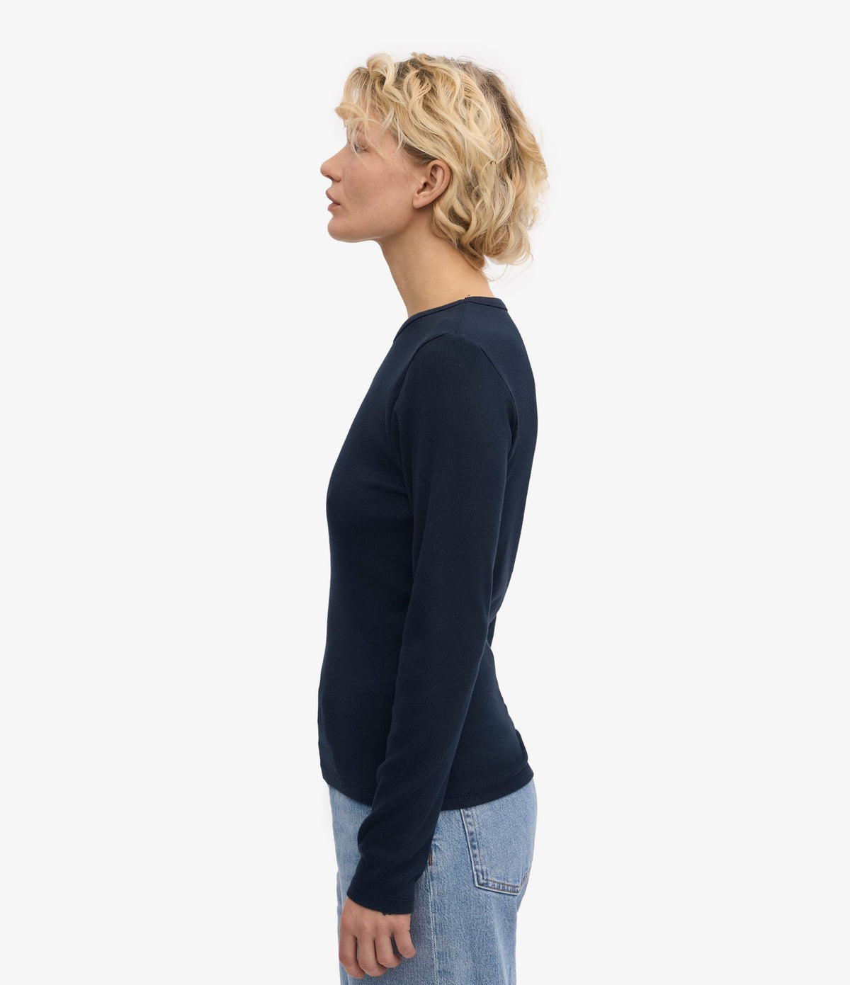 Colorful Standard Women Organic Rib LS T-Shirt Navy Blue - vista 2