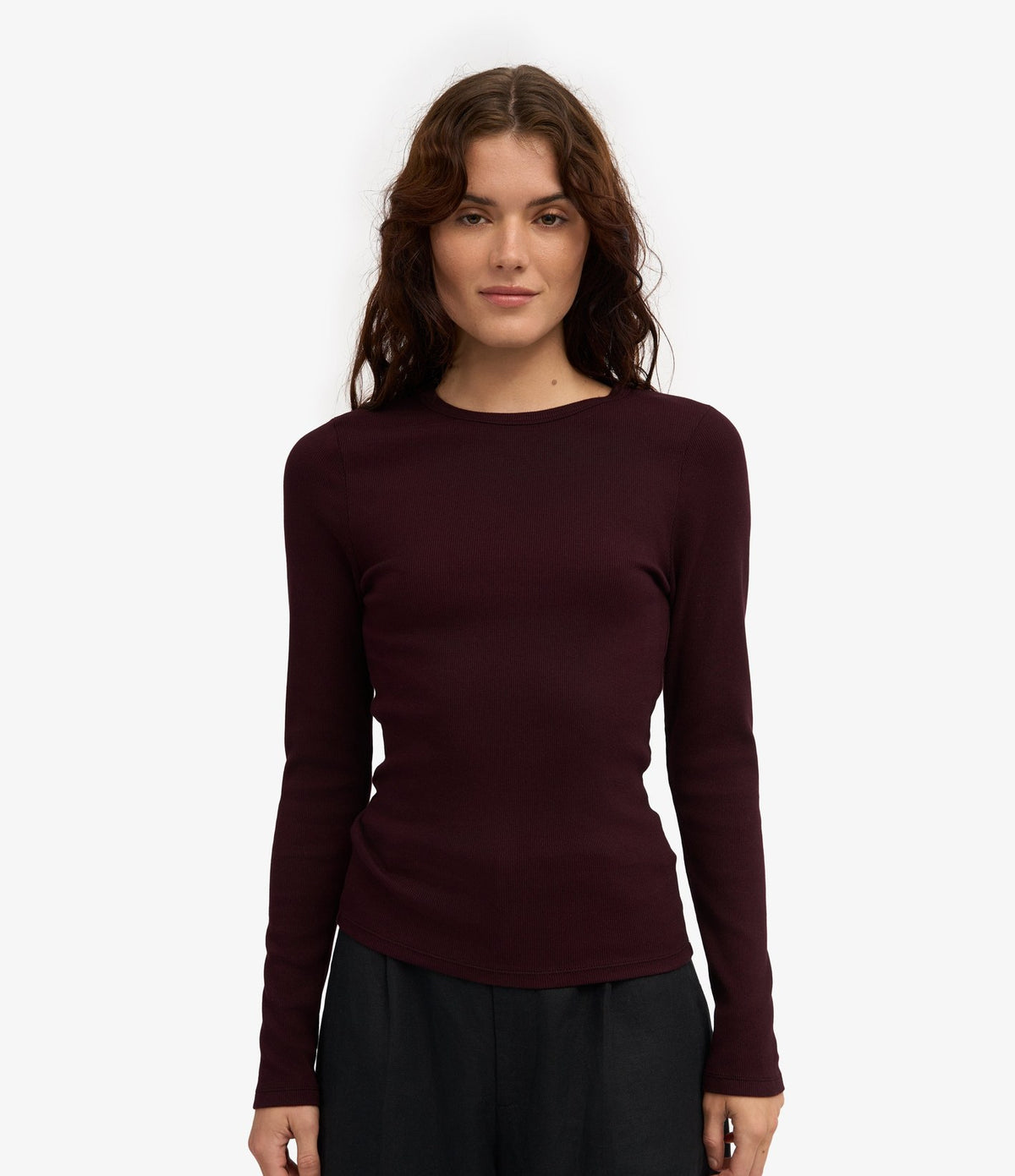 Colorful Standard Women Organic Rib LS T-Shirt Oxblood Red - vista 1
