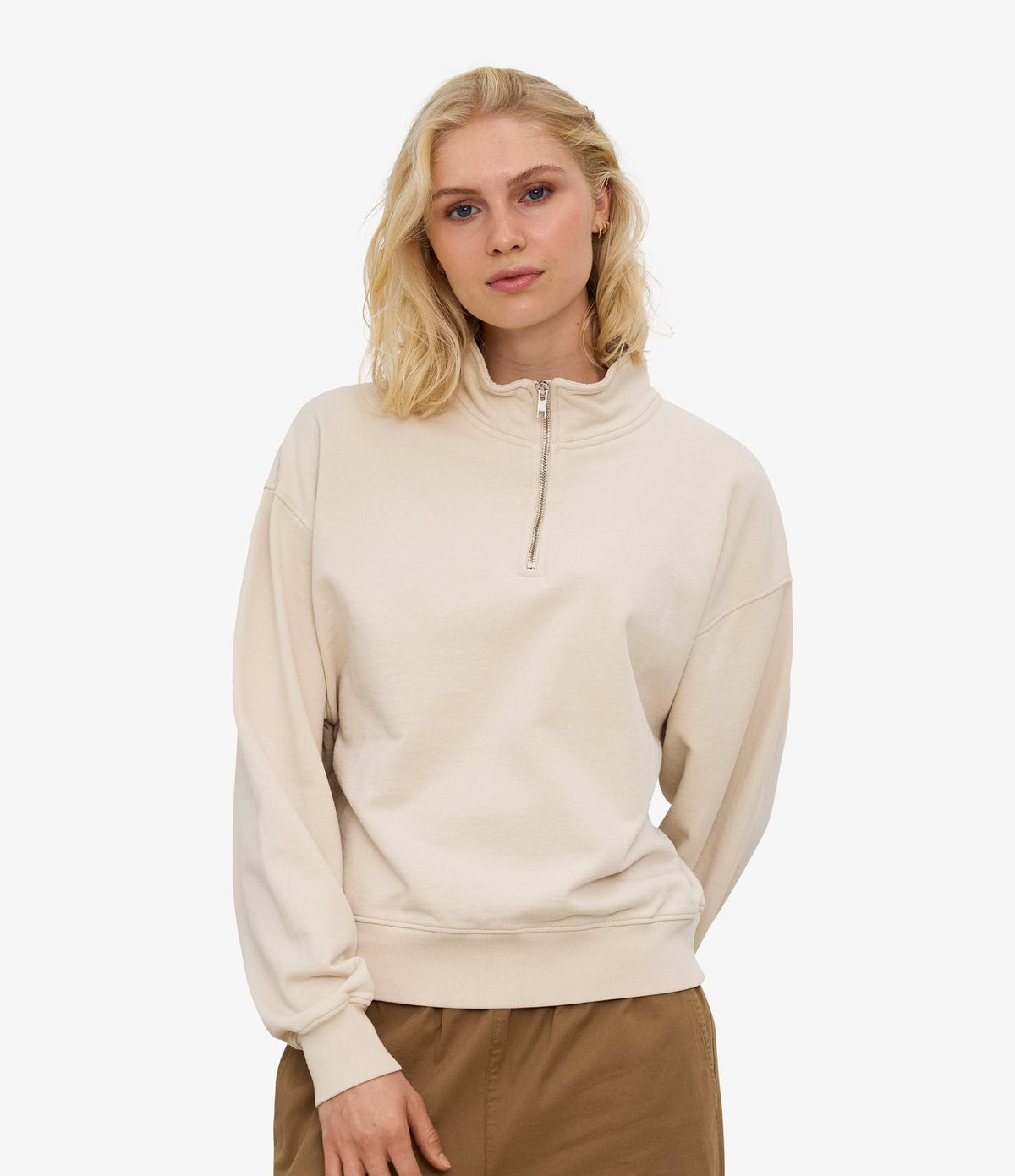 Colorful Standard Women Organic Quarter Zip Ivory White - vista 1