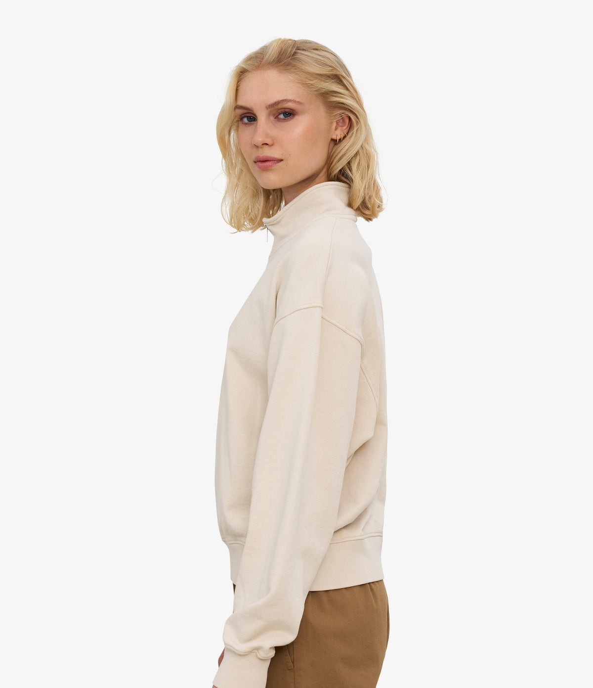 Colorful Standard Women Organic Quarter Zip Ivory White - vista 3