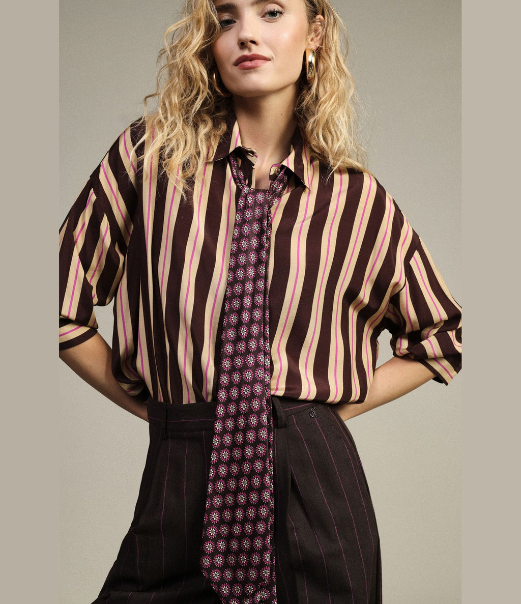 Dixie Camisa de rayas con cuello clásico Marrón oscuro - vista 2