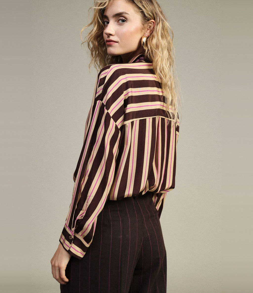Dixie Camisa de rayas con cuello clásico Marrón oscuro - vista 3