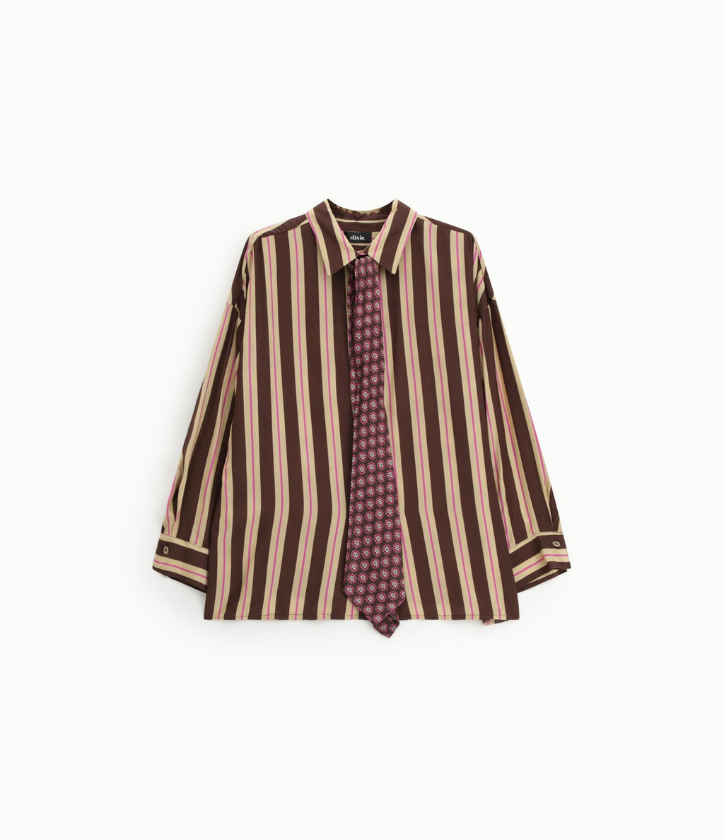Dixie Camisa de rayas con cuello clásico Marrón oscuro - vista 4
