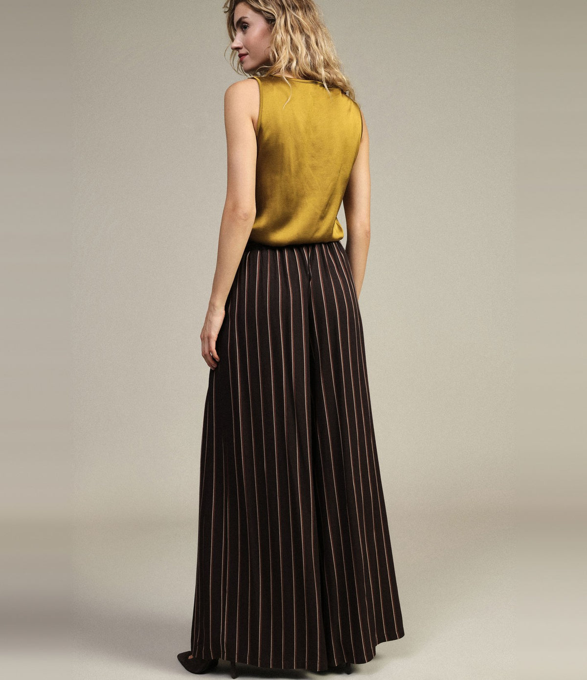 Dixie Pantalón palazzo de rayas con cinturón Marrón - vista 3
