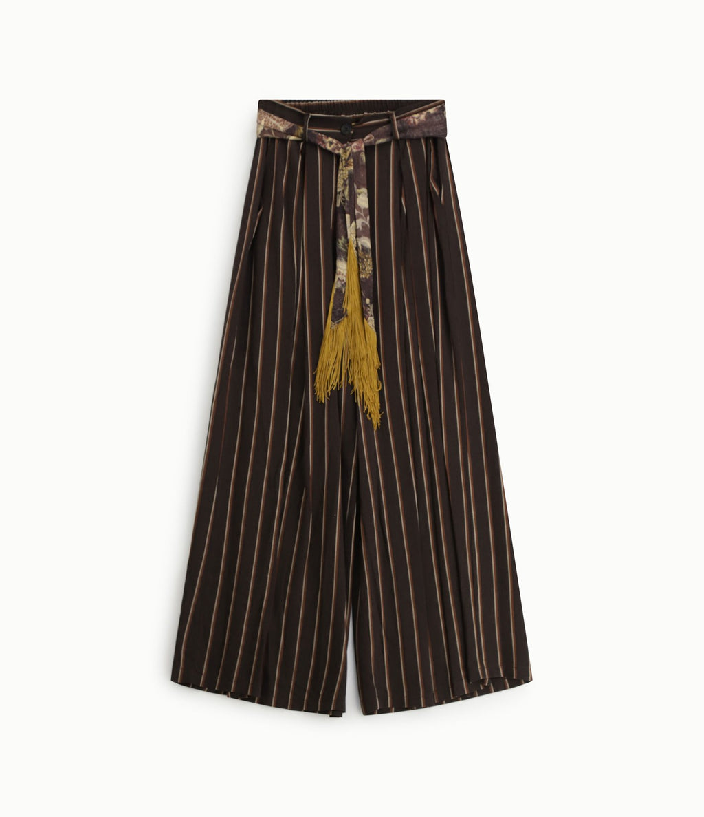 Dixie Pantalón palazzo de rayas con cinturón Marrón - vista 4