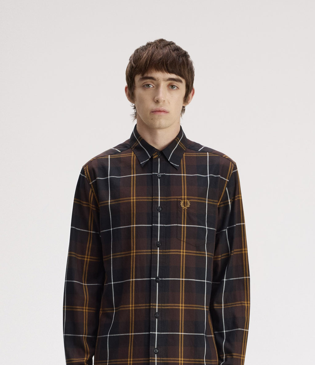 Fred Perry Twill Tartan Shirt Rich Brown