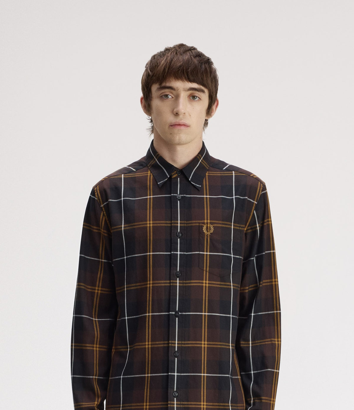 Fred Perry Twill Tartan Shirt Rich Brown