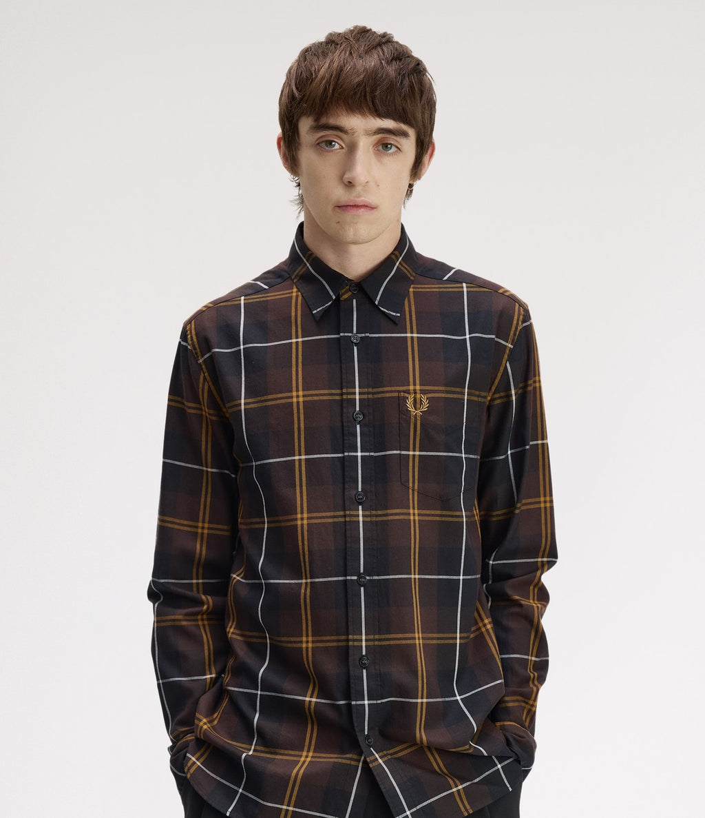 Fred Perry Twill Tartan Shirt Rich Brown