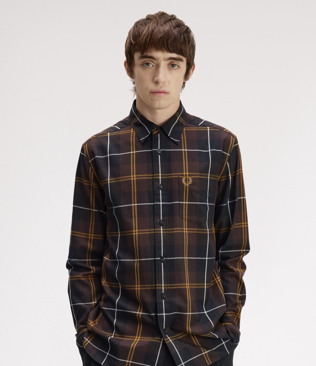 Fred Perry Twill Tartan Shirt Rich Brown