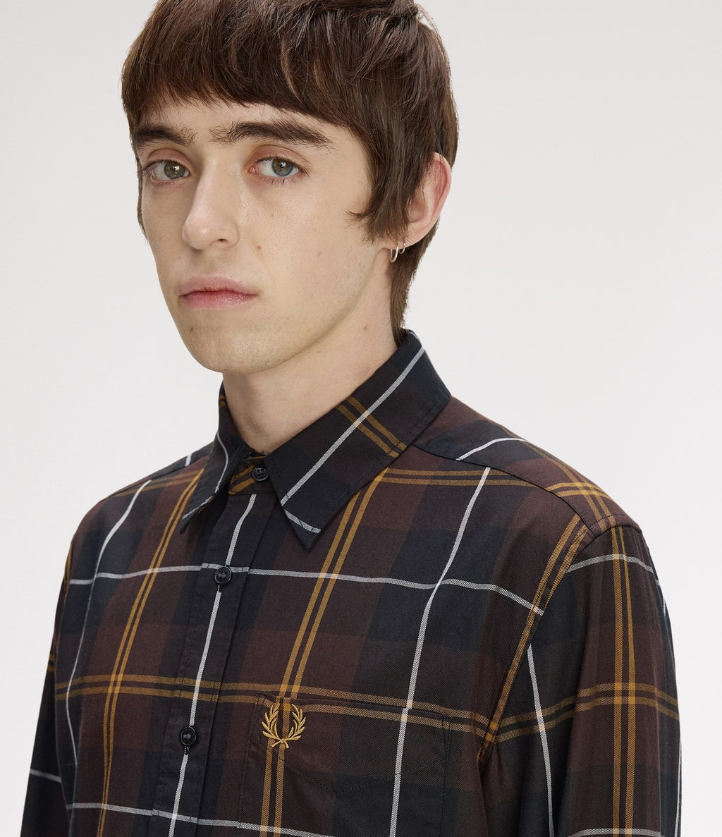 Fred Perry Twill Tartan Shirt Rich Brown
