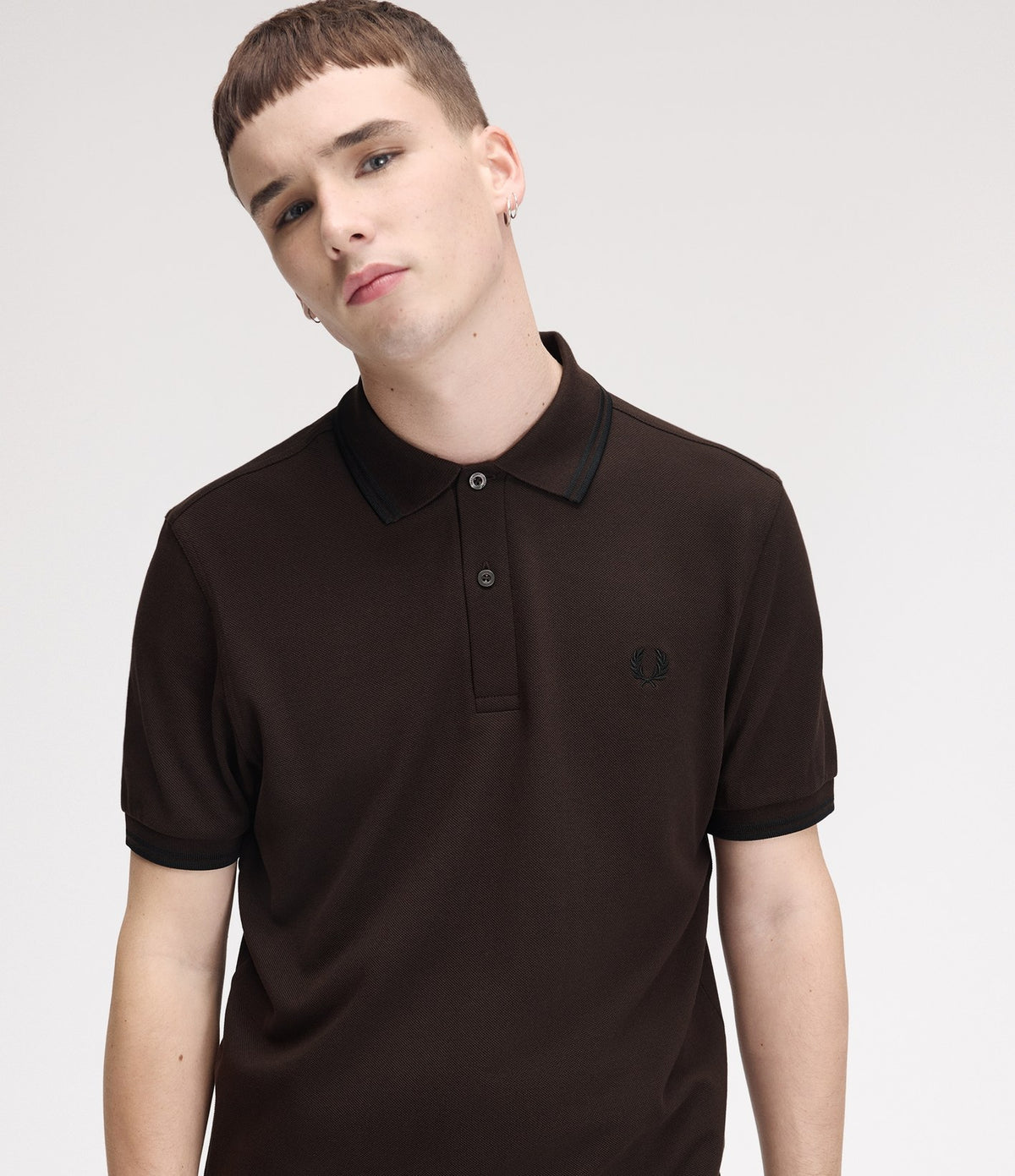 Fred Perry M3600 Twin Tipped Shirt Rich Brown Black