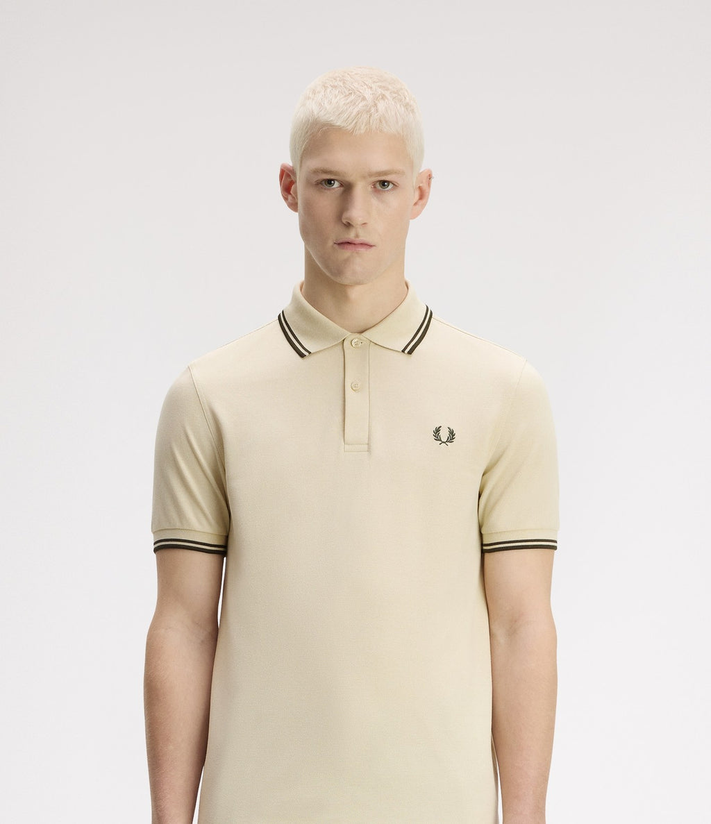 Fred Perry M3600 Twin Tipped Shirt Oatmeal Night Green