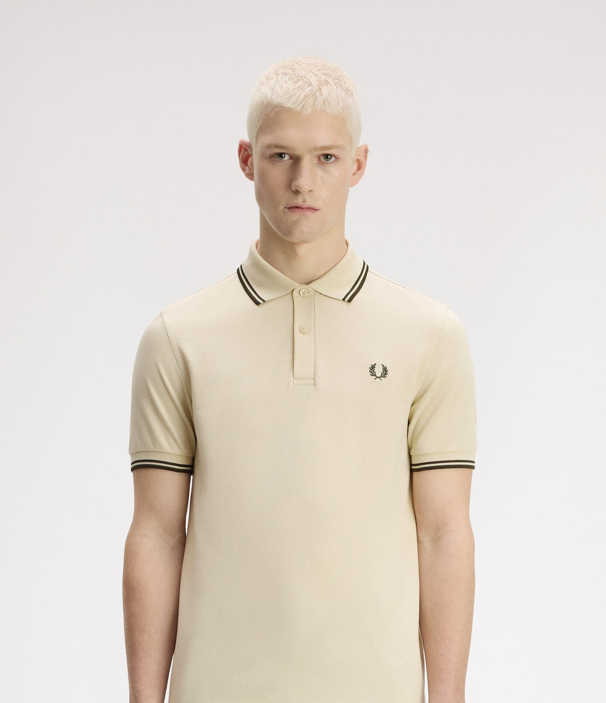 Fred Perry M3600 Twin Tipped Shirt Oatmeal Night Green