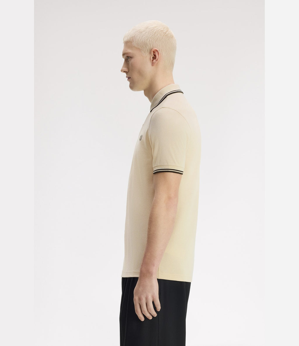 Fred Perry M3600 Twin Tipped Shirt Oatmeal Night Green