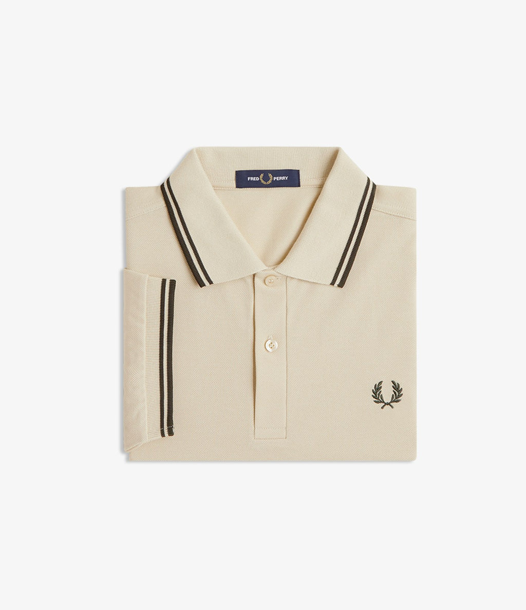 Fred Perry M3600 Twin Tipped Shirt Oatmeal Night Green