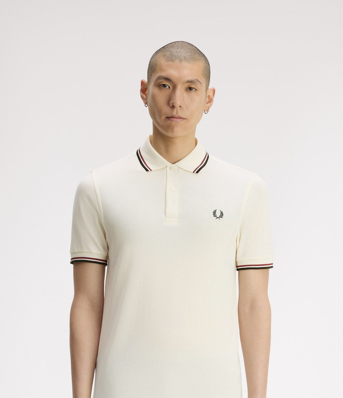 Fred Perry M3600 Twin Tipped Shirt Ecru Brandy Night Green