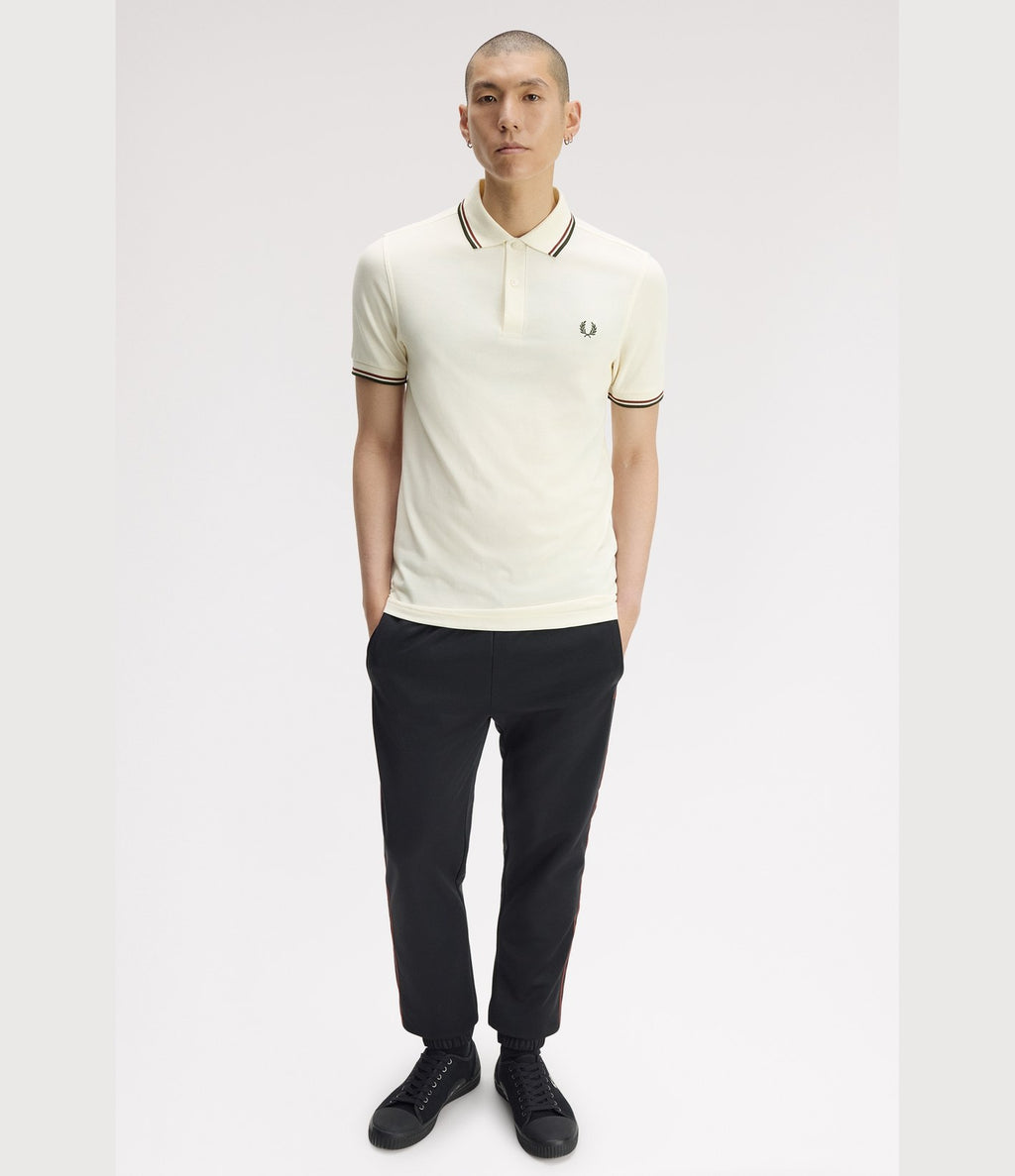 Fred Perry M3600 Twin Tipped Shirt Ecru Brandy Night Green
