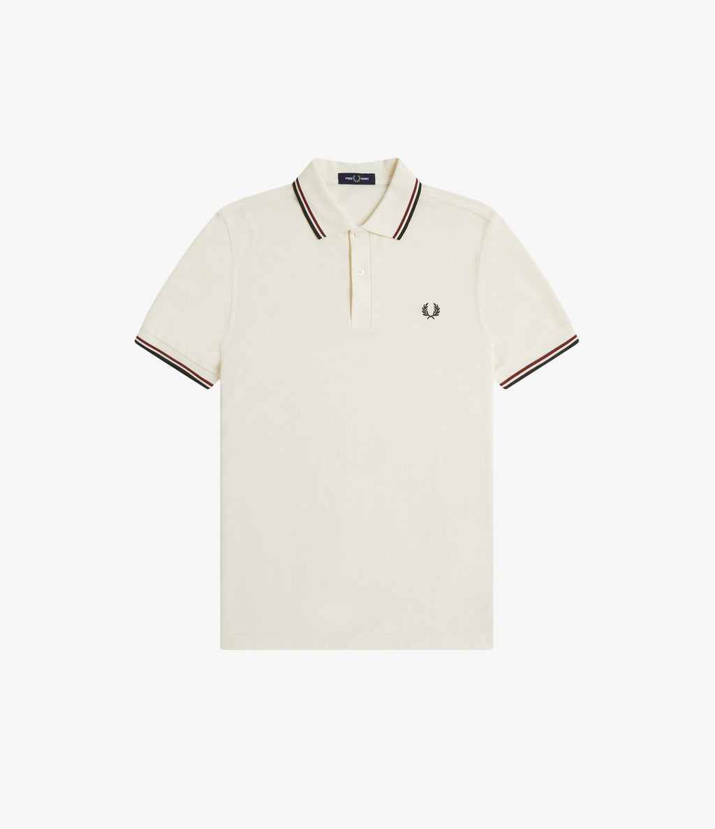 Fred Perry M3600 Twin Tipped Shirt Ecru Brandy Night Green
