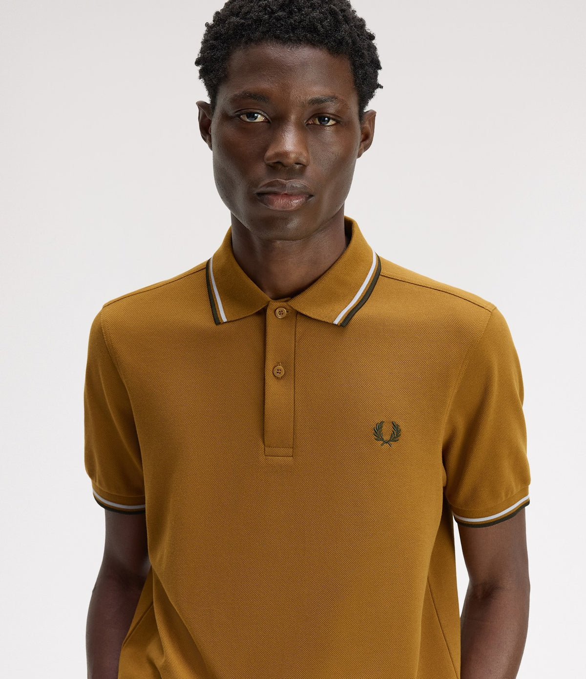 Fred Perry M3600 Twin Tipped Shirt Dark Caramel Dusky Blue Night Green