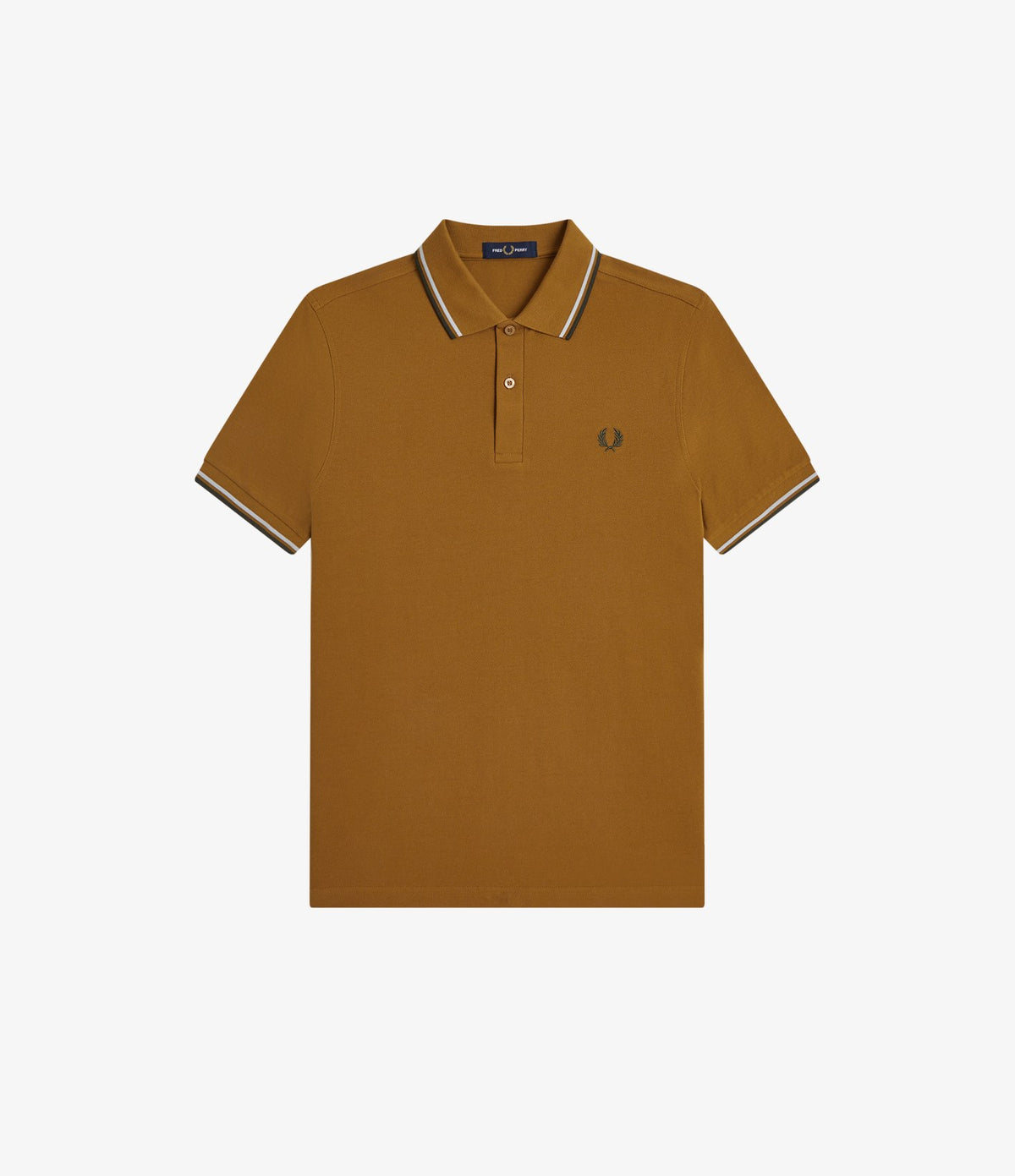 Fred Perry M3600 Twin Tipped Shirt Dark Caramel Dusky Blue Night Green