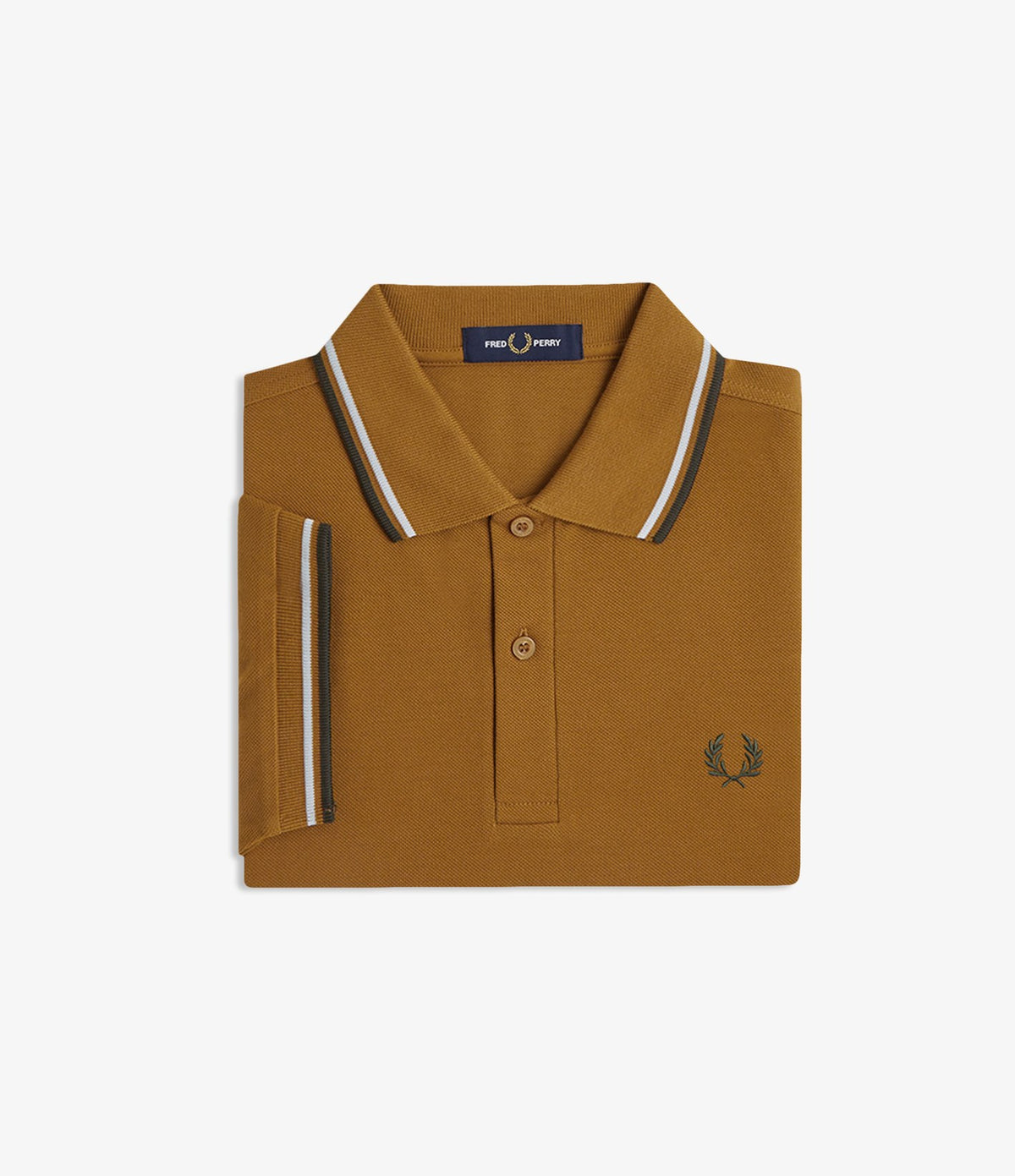 Fred Perry M3600 Twin Tipped Shirt Dark Caramel Dusky Blue Night Green