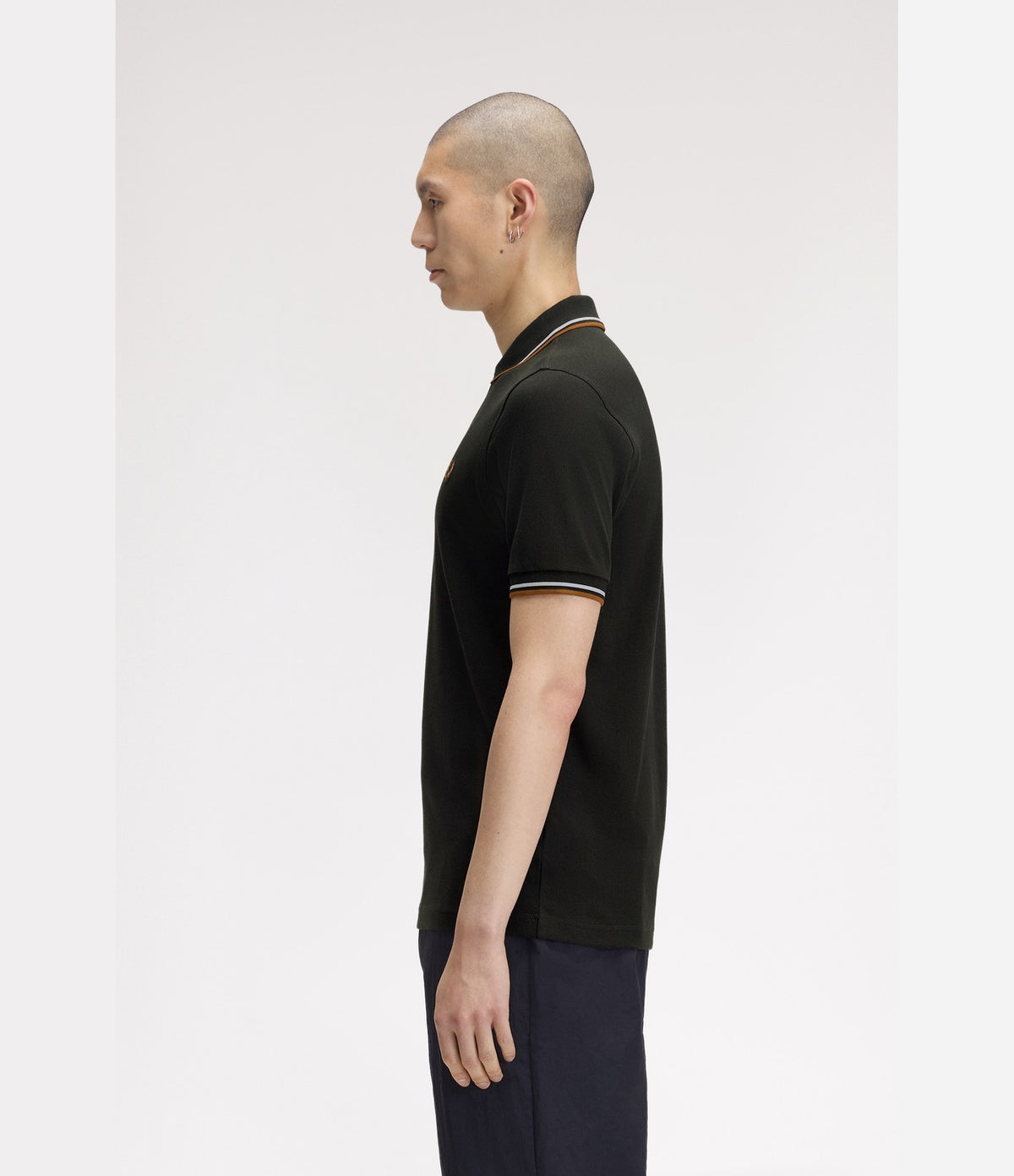 Fred Perry M3600 Twin Tipped Shirt Night Green Dusky Blue Dark Caramel