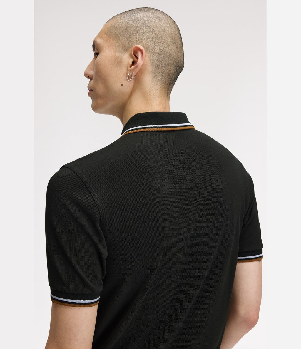 Fred Perry M3600 Twin Tipped Shirt Night Green Dusky Blue Dark Caramel