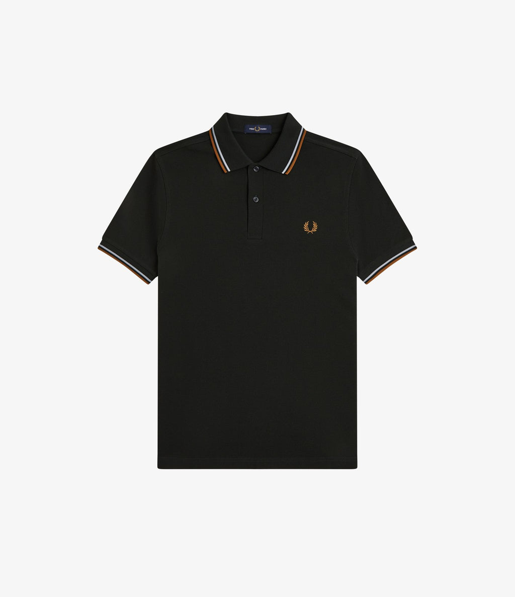 Fred Perry M3600 Twin Tipped Shirt Night Green Dusky Blue Dark Caramel