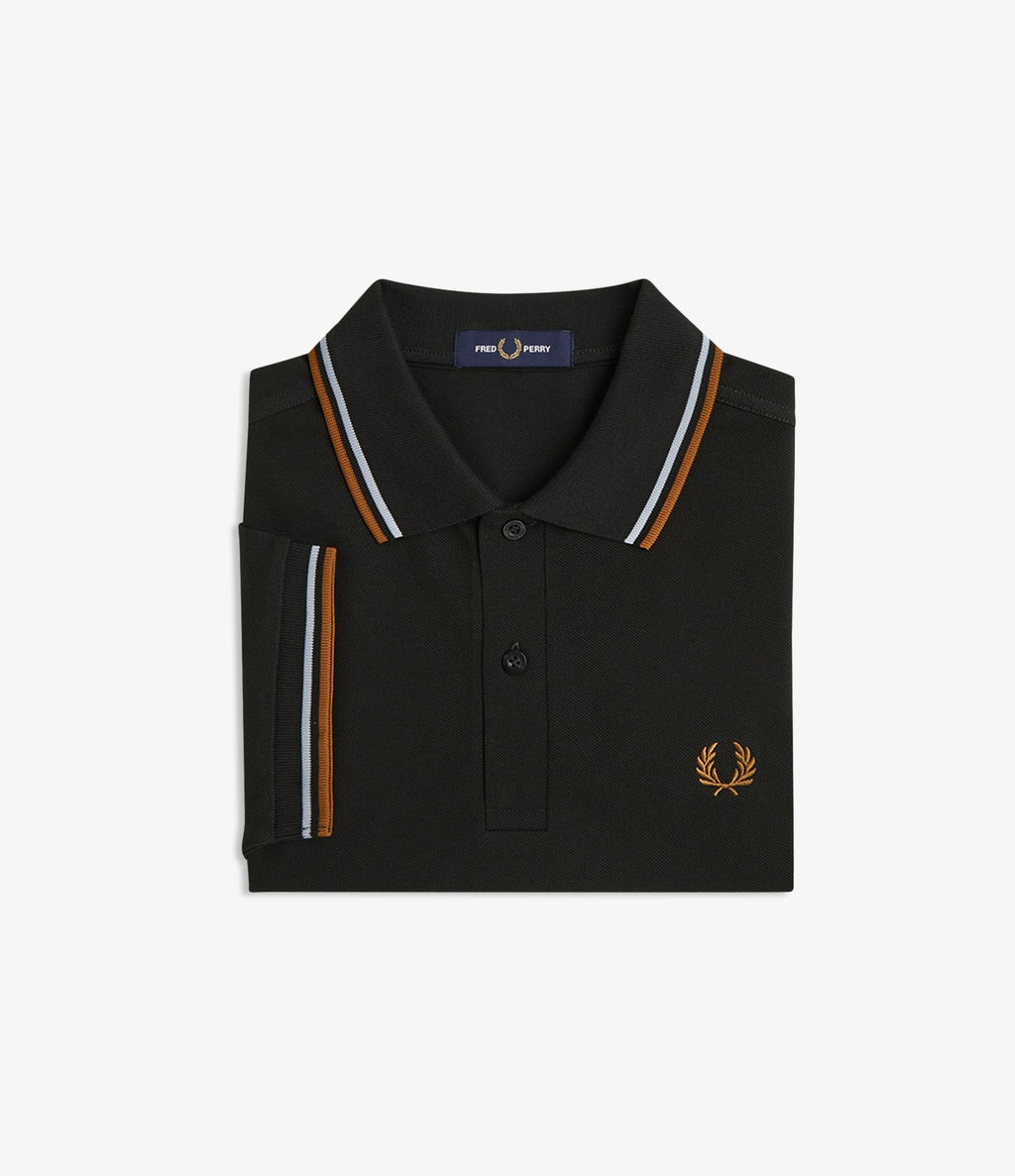 Fred Perry M3600 Twin Tipped Shirt Night Green Dusky Blue Dark Caramel
