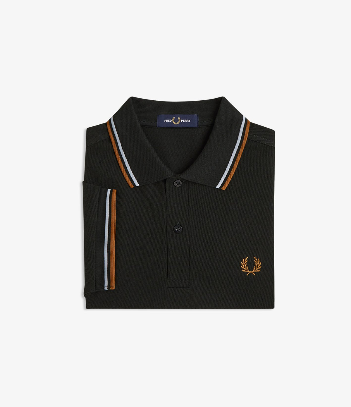 Fred Perry M3600 Twin Tipped Shirt Night Green Dusky Blue Dark Caramel